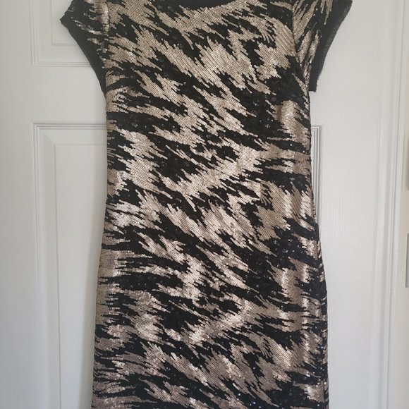 Eliza J, Sequined Shift Dress, Black and Bronze, Size 8 - Picture 14 of 14